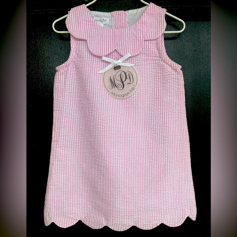 Pink scallop hem seersucker sleeveless dress by Mud Pie New with tags